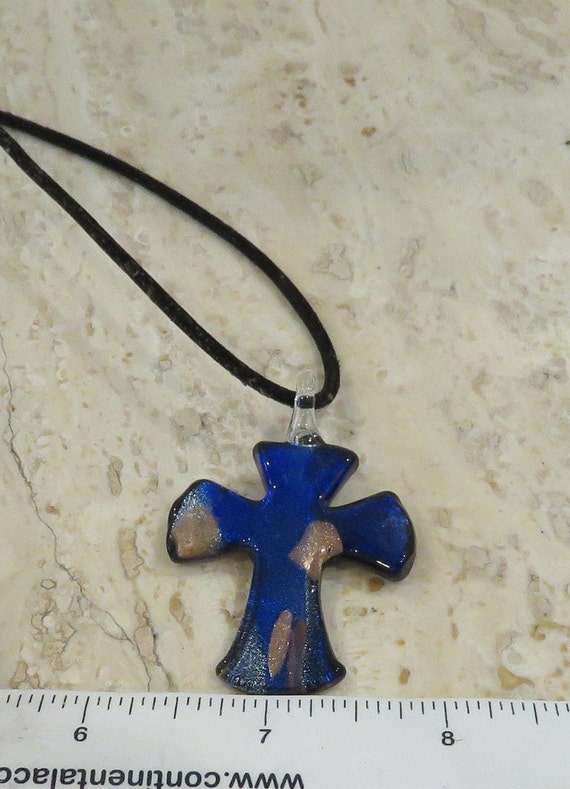 cross necklace Dichroic glass blue metallic - image 5