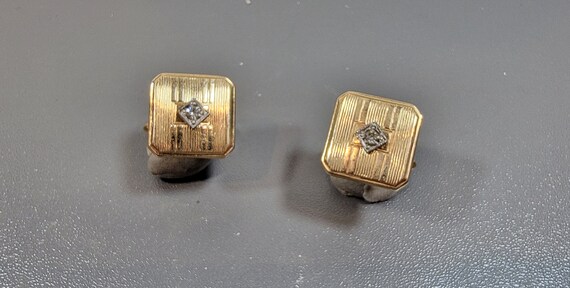 krementz cufflinks square gold plated rhinestone deco style