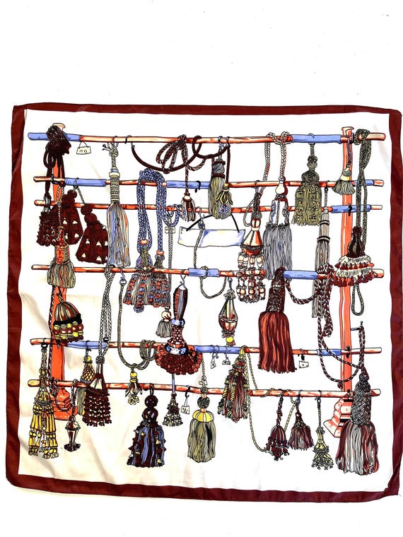 Tassel Silk Scarf Square French style passementerie