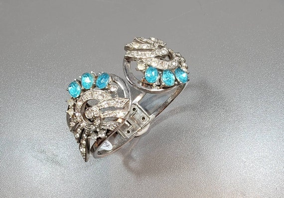 rhinestone cuff bangle clamper cuff retro style blue rhinestone