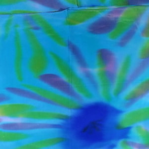 Blue silk scarf green tie dye design handmade big and oblong