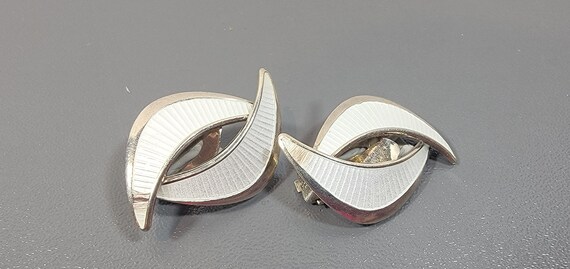 Denmark sterling earrings white enamel boomerang Modern Minimalist clip ons