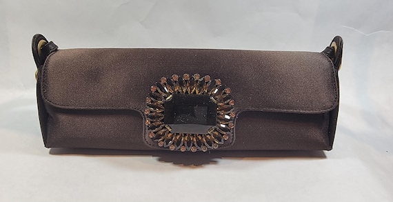 Jimmy Choo purse brow rhinestone clasp baguette vintage some stains