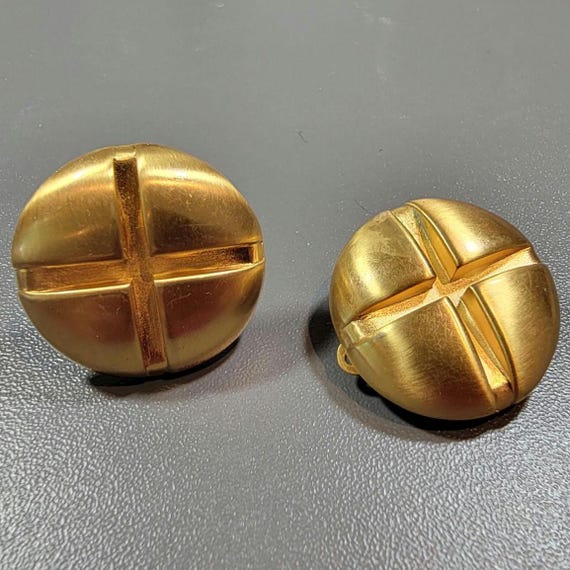 vintage earrings gold tone clip on big bold boom boom Phillips style screw