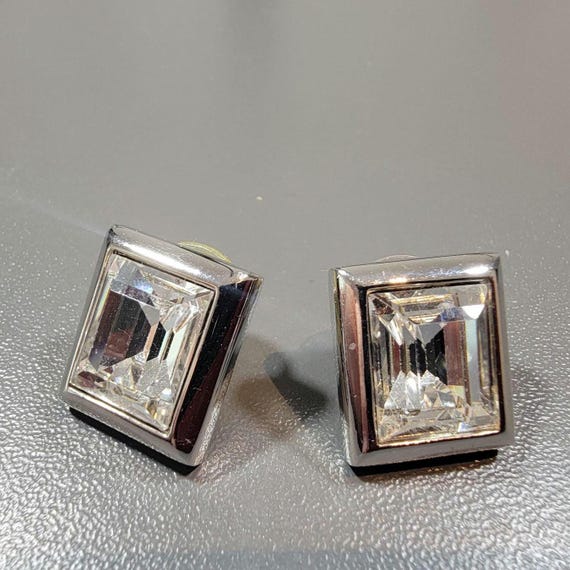 Swarovski earrings pierced rectangular silver ton… - image 1