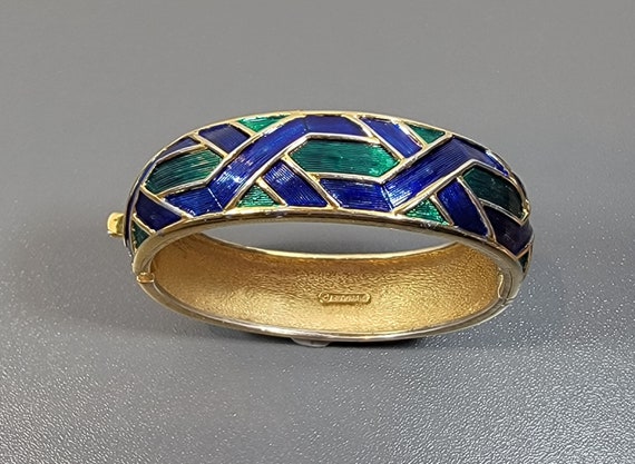 boucher bangle bracelet green blue gold enamel