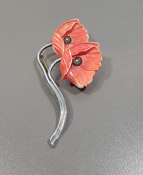 poppy flower brooch celluloid red