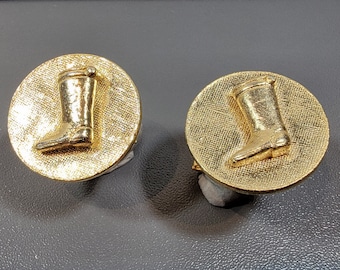 equestrian boot cufflinks gold tone metal