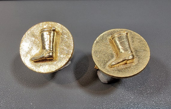 equestrian boot cufflinks gold tone metal