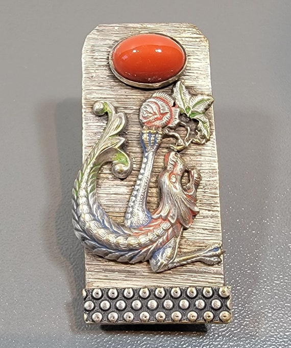 dragon dress clip faux coral cabochon heraldic device