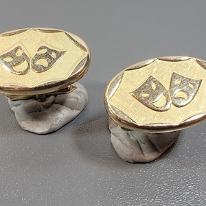 theater cufflinks comedy tragedy masks oval gold tone metal