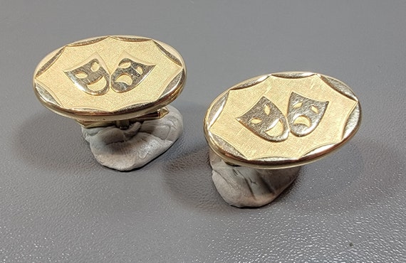 theater cufflinks comedy tragedy masks oval gold tone metal