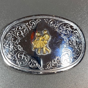 Belt Buckle Square Dancing Couple Vintage Western Style Oval Belt Buckle