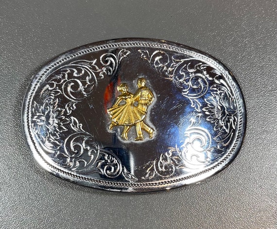 Belt Buckle Square Dancing Couple Vintage Western Style Oval Belt Buckle