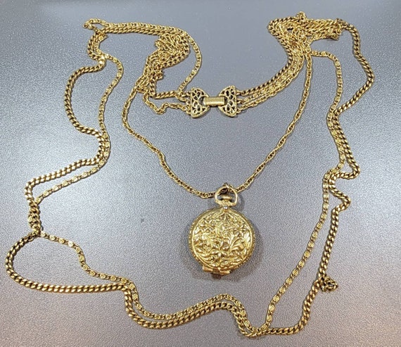 locket pendant gold tone three chains goldette vintage