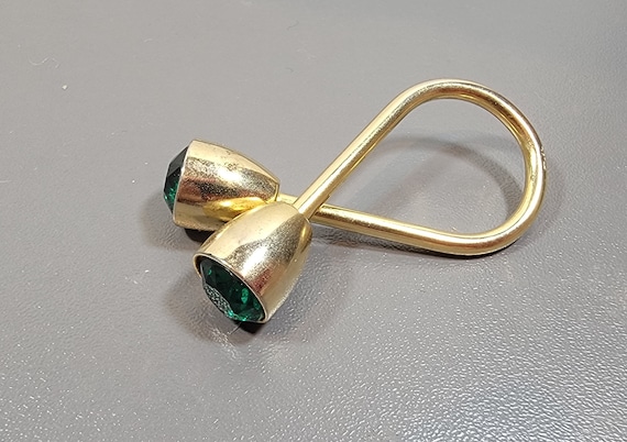 green rhinestone key ring vintage gold tone keyfob