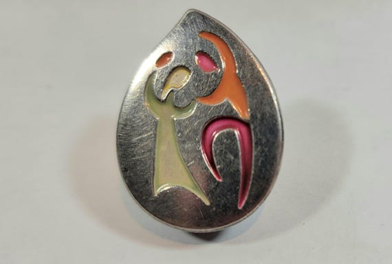 dancer brooch modernist sterling silver enamel israel