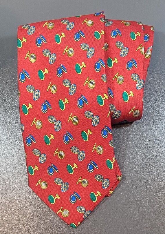 Red silk tie cufflink pattern small pattern - image 5