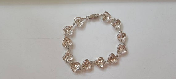 fancy chain bracelet sterling silver hearts vinta… - image 6