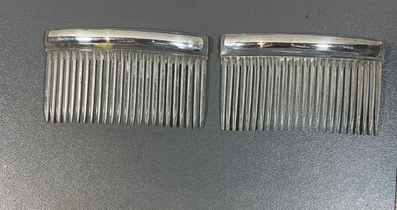 Vintage Silverplate and plastic Hair Combs Pair