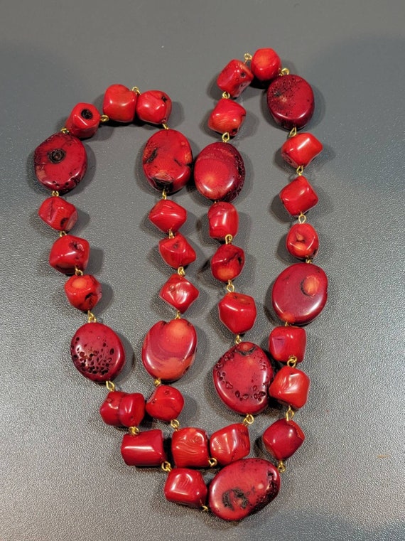 coral chunk red bead necklace chunky dyed bamboo c