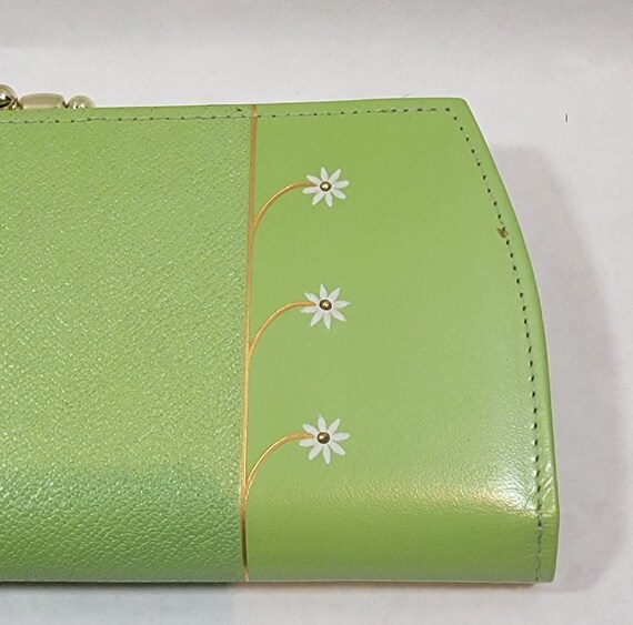 Green leather wallet kiss clasp vintage buxton