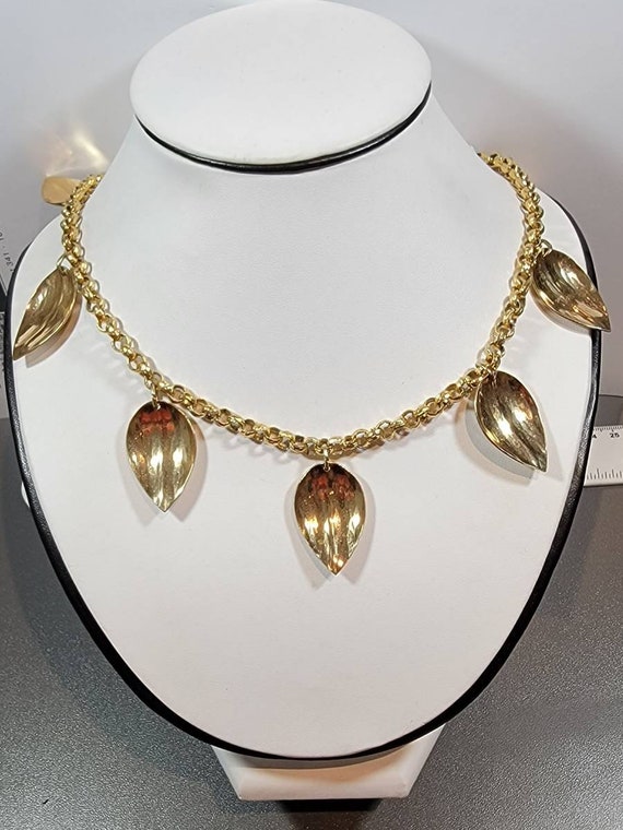 gold tone chain necklace leaf dangles napier laye… - image 1