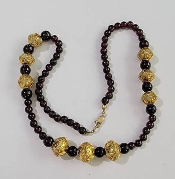 Garnet necklace real garnet stone beads with gold… - image 4