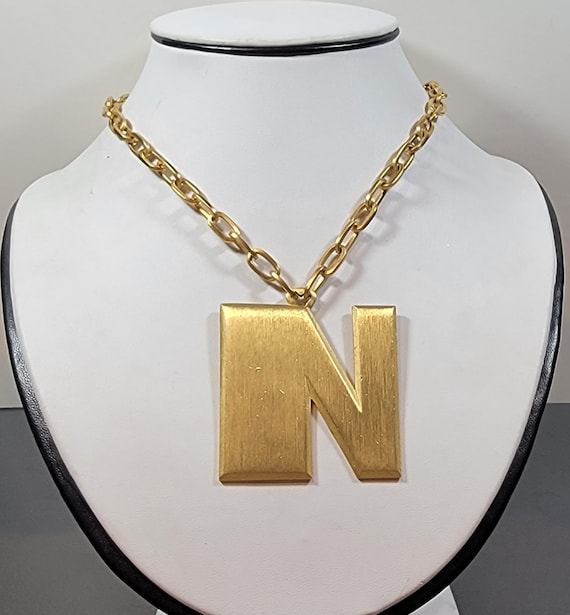 crown trifari necklace gold tone chain initial N