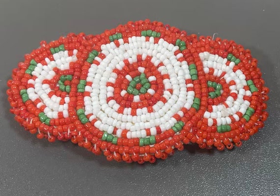 hair barrette beaded orange white hand made