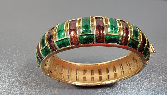 trifari bracelet bangle green and brown enamel - image 8