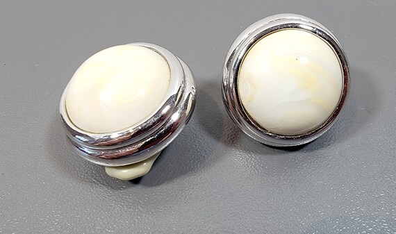 CINER earrings clip on gold tone white cabochon stones