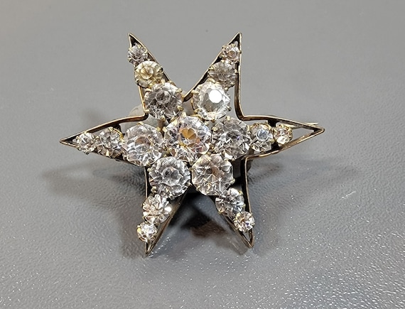 Antique brooch sissi star brooch rhinestone gold tone metal antique