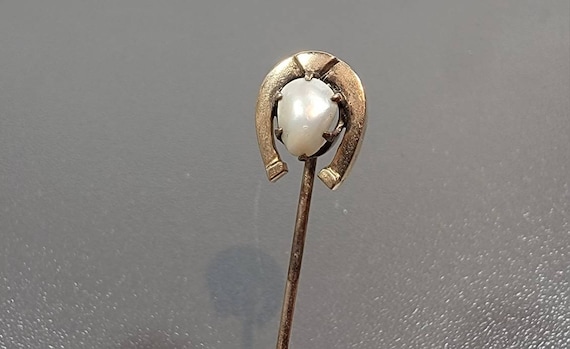 Antique lapel pin lucky horse shoe baby pearl antique men gift