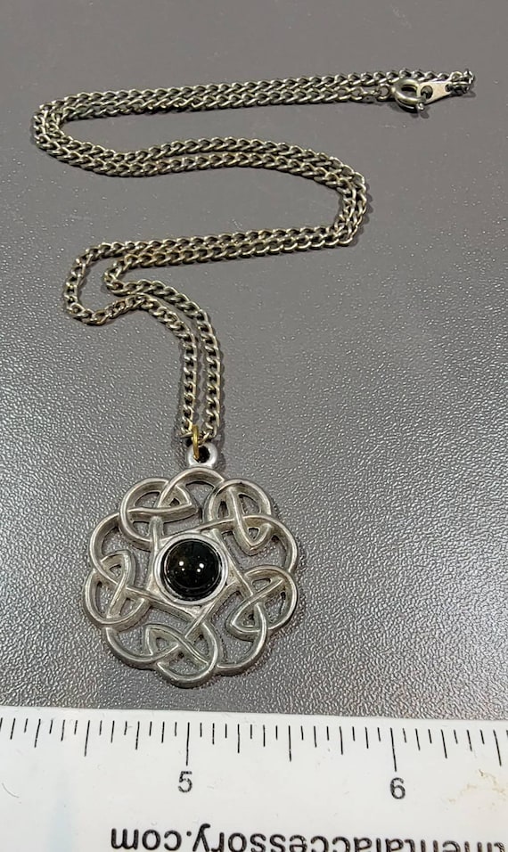 celtic knot medallion pendant pewter black caboch… - image 3