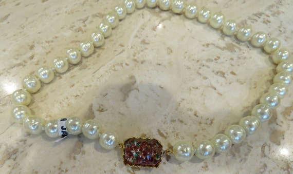 Pearl necklace art glass clasp nos Japanese baroque glass pearls