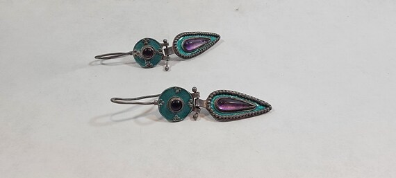 amethyst earrings enamel dangle drop pierced