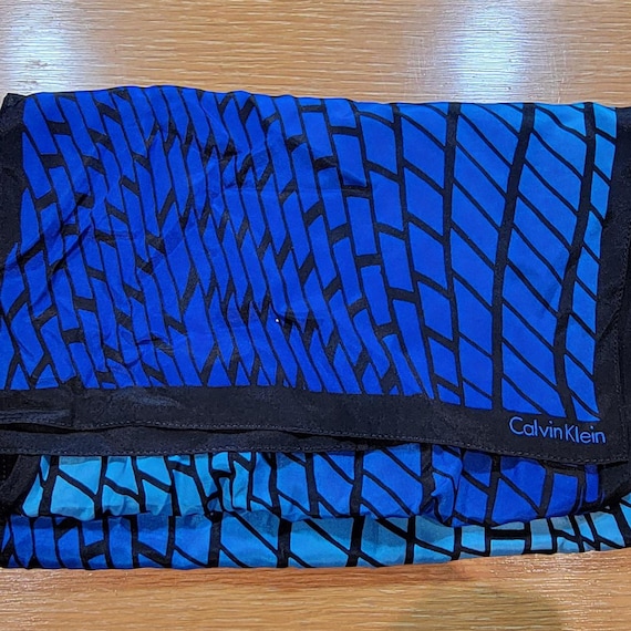 Silk scarf rectangular blue ombre and black vintage Calvin klein