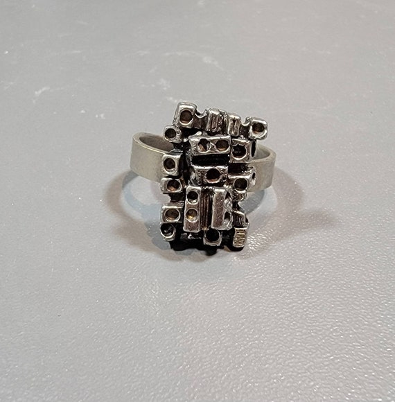 brutalist ring abstract adjustable pewter swedish… - image 7