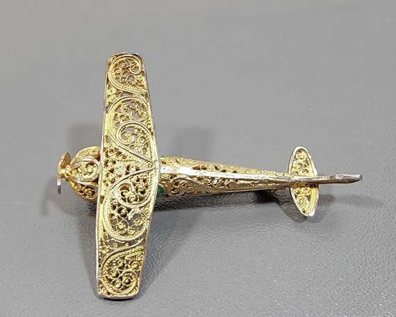 airplane brooch filigree enamel portugal prop plane