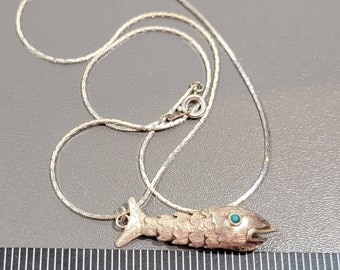 fish pendant sterling silver wiggle fish turquoise eye