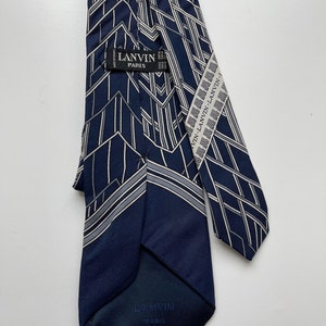 Vintage Lanvin Silk Tie Blue, White, Grey Geometric Design Made in France Bild 2