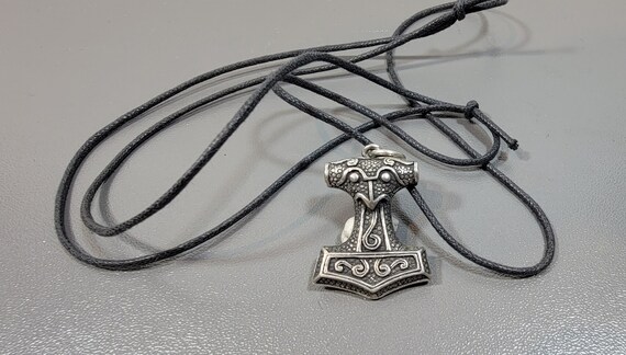 viking necklace thor design sterling silver on cord