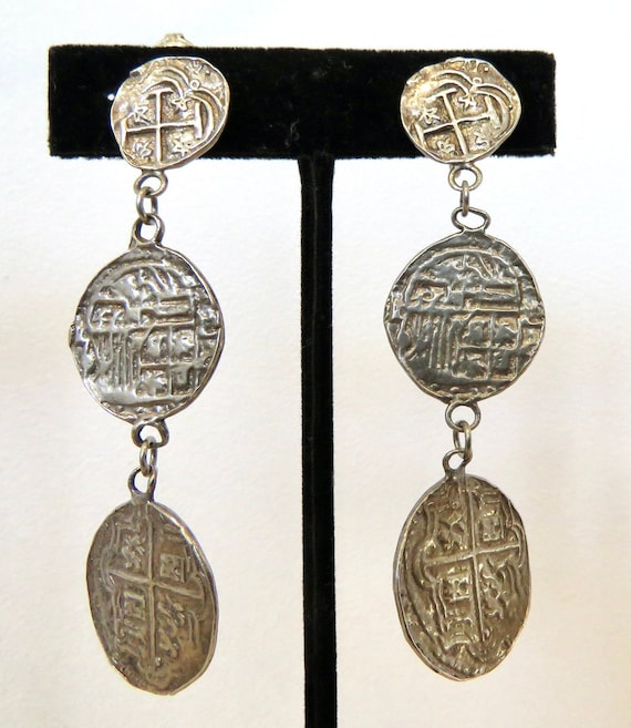 Coin earrings sterling silver pirate treasure jewe