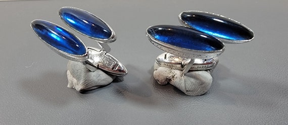 blue cabochon cufflinks sterling silver vintage - image 6