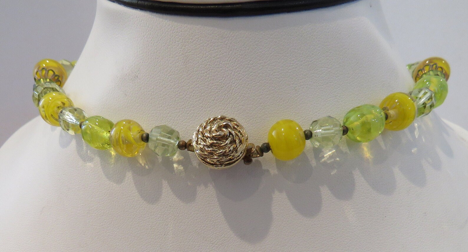 Yellow Glass Bead Necklace Acid Green Vaseline Art Glass Etsy
