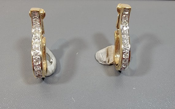 Panetta earrings rhinestone hoops clip on gold plated