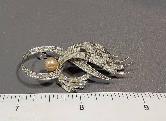 modernist brooch faux pearl sterling silver rhine… - image 3