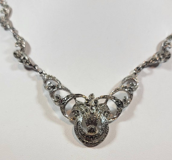 edwardian style necklace marcasite floral motifs - image 3