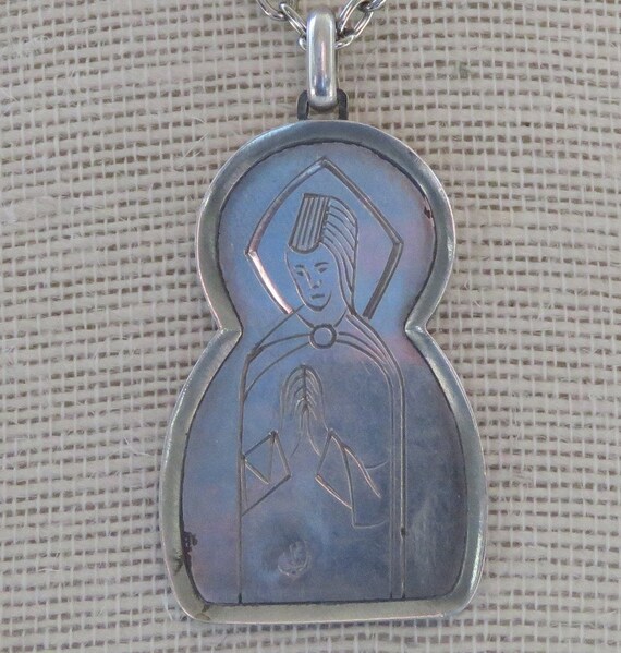 Saint medal large Man sized Mary pendant BVM silver